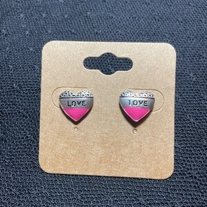 Cookie Lee Pink and Silver Love Heart Earrings